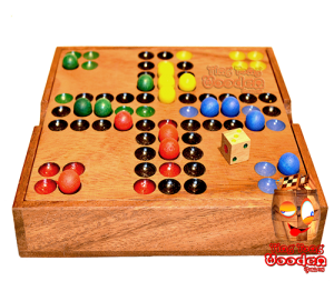 Ludjamgo 6 und nach Haus Würfelspiel Box mit Kugeln Reisevariante mit ganzer Familie in Maßen 13,8 x 13,8 x 3,2 cm, ludo balls samanea wooden game